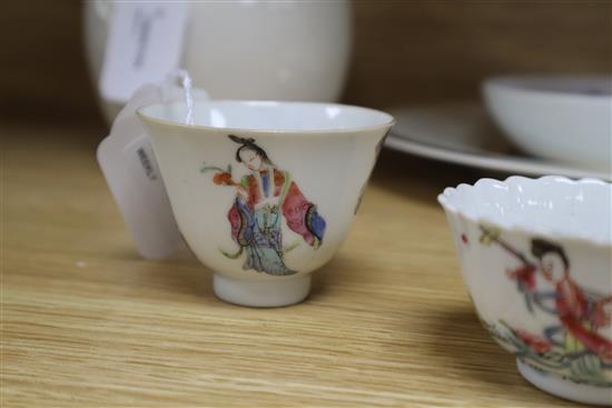 A creamware ewer with moulded basilisk handle and a small collection of Asian and chinoiserie wares,